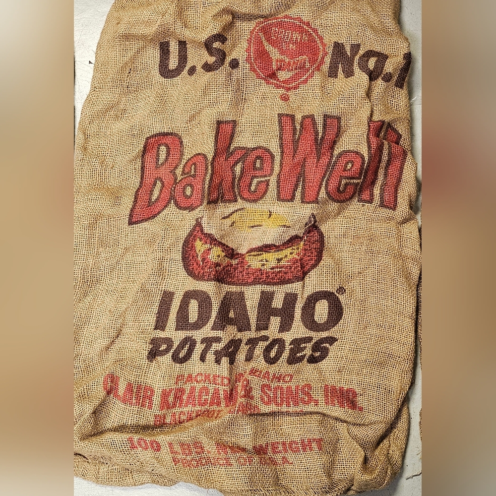 Vtg 100# Burlap Potato Sacks Mission, Bake Well Krakaws Big M Brand Lot Of 4 - Picture 3 of 5